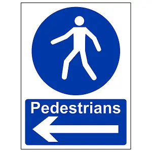 Pedestrians Arrow LEFT Public Safety Sign - Rigid Plastic - 300x400mm (x3)