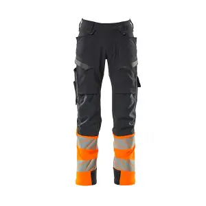 Mascot Accelerate Safe Trousers with Kneepad Pockets - Dark Navy/Hi-Vis Orange  (40.5) (Leg Length - Long)