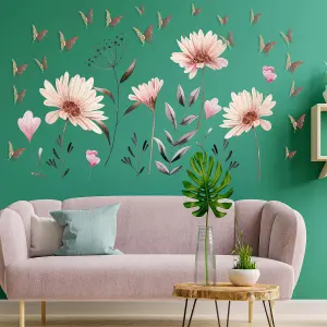 Walplus Combo Kids Wall Sticker Delicate Flowers With Rose Gold Floral 3D Butterflies PVC