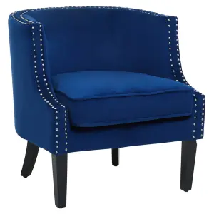 Interiors by Premier Blue Velvet Studded Chair, Easy to Clean Leather Armchair, Body Supportive Accent Chair