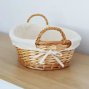 JVL Hand Woven Acacia Oval Willow Storage Basket with Lining, Honey Finish