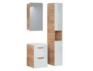 Bathroom Mirror Cabinet Mirrored Unit 400mm Wall Hung Storage Oak Effect Aruba