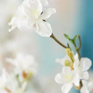 Bloom Artificial Single Arles Almond Blossom Branch Stem - Faux Fake Silk Flower Indoor Home Decoration Floral Arrangement - L62cm