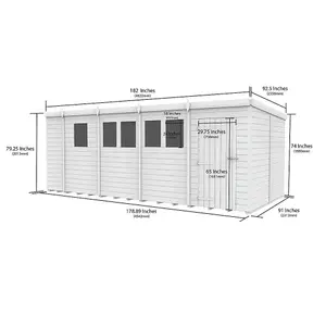 DIY Sheds 17x8 Pent Shed - Double Door With Windows