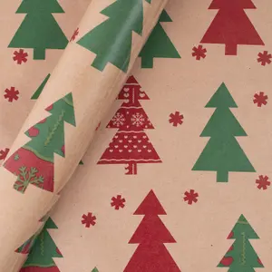 Eco Craft Christmas Wrapping Paper Brown 21 Metres Gift Wrap Assorted Designs 6 Rolls Festive Presents Recyclable