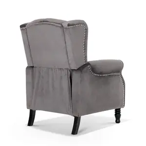 Velvet Dark Grey Marianna Manual Recliner Wingback Chair