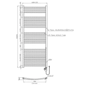 Right Radiators Electric Heated Towel Rail Radiator Curved Pre-filled Thermostatic Ladder Warmer Chrome 1500x600 mm