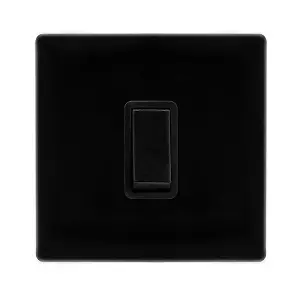 Matt Black Screwless Plate 10A 1 Gang Intermediate   Light Switch - Black Trim - SE Home