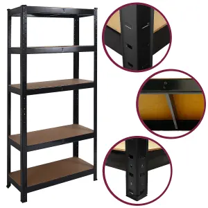 House of Home Garage Shelving Unit Heavy Duty 5 Shelf Steel & MDF Black Heavy Duty  (H) 1500mm x (W) 700mm