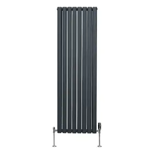 Oval Column Radiator & Valves - 1600mm x 480mm - Anthracite Grey