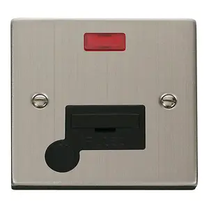 Stainless Steel 13A Fused Connection Unit With Neon With Flex - Black Trim - SE Home