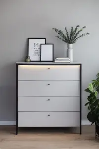 Sleek GRIS Chest of Drawers - Stylish Clothing Storage with Integrated LED Lighting (H)1150mm x (W)1010mm x (D)490mm