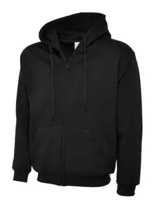 Uneek - Unisex Adults Classic Full Zip Hooded Sweatshirt/Jumper - 50% Polyester 50% Cotton - Black - Size XS