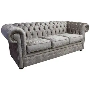 Chesterfield 3 Seater Sofa Settee Shimmer Mink Velvet In Classic Style