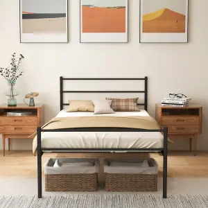 Costway Single Metal Bed Frame Heavy-duty Slatted Platform Bed w/ Headboard & Footboard No Box Spring Needed Black