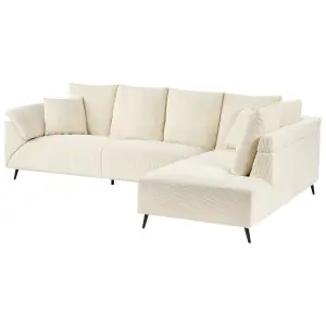 Left Hand Corduroy Corner Sofa Light Beige LUNNER