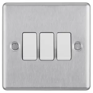 GoodHome Brushed Steel 20A 2 way 3 gang Light Switch