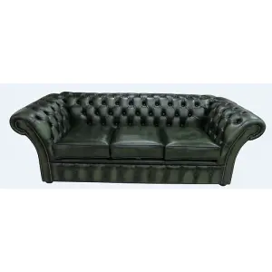 Chesterfield 3 Seater Antique Green Leather Sofa Bespoke In Balmoral Style