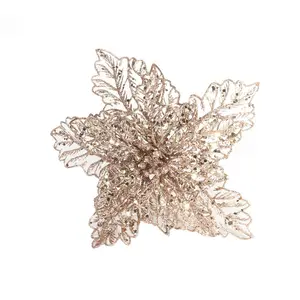 Artificial Rose Gold Poinsettia With Clip Pack of 3. Christmas Decoration - 22 cm