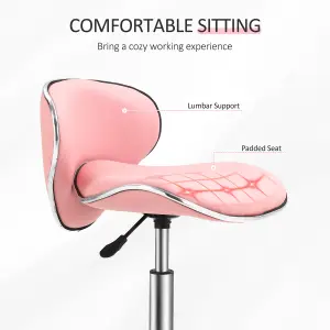 HOMCOM Office Chair Beauty Salon Rolling Technician Stool Chair Pink