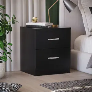 Maybery 2 Drawer Bedside Table, Bedroom Storage Cabinet Black