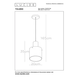 Lucide Toledo Vintage Pendant Light 20cm - 1xE27 - Amber