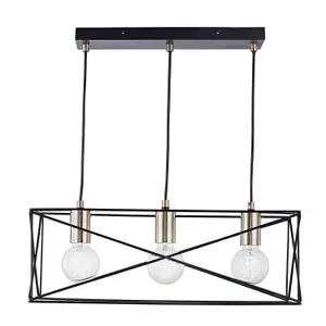 First Choice Lighting Geosphere Matt Black with Brushed Gold 3 Light Ceiling Light