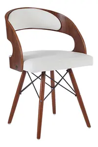 Vintage White Leather Effect Chair With Curved Back, Modern Comfortable Chair, Durable Luxury Chair