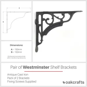 Pair of Antique Cast Iron London Westminster Shelf Brackets - 150mm x 150mm