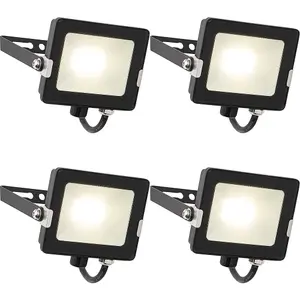 4 PACK Outdoor Waterproof LED Floodlight - 20W Cool White LED - Matt Black