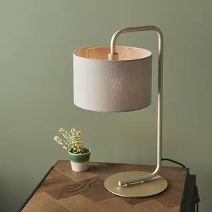 Luminosa Carrara Table Lamp Satin Champagne Paint & Slate Grey Fabric