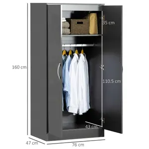 HOMCOM Modern Wardrobe Closet, Clothes Cabinet with High Glossing Door, Grey