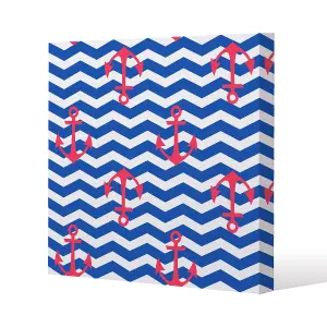 Anchors on Zig Zag Stripes (Canvas Print) / 127 x 127 x 4cm