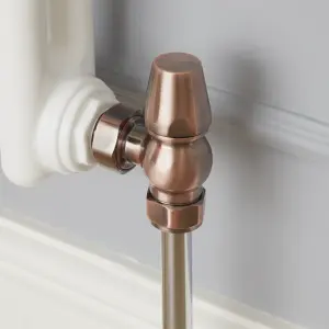 GoodHome Polished Copper Angled Thermostatic Radiator valve & lockshield (Dia)15mm x ½"