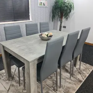 Grey Dining Table and 6 Chairs Stone Grey Effect Kitchen Dining Set for 6