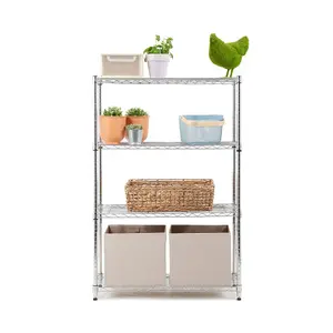 Economy Metal Chrome Wire Shelving Unit 4 tier 1360mm H x 907mm W x 355mm D