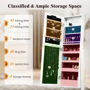 COSTWAY 18 LEDs Jewelry Armoire Floor Standing Mirror Cabinet