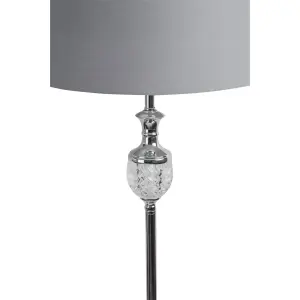 First Choice Lighting Pair of Polished Chrome with Moulded Glass Detail Floor Lamp with Grey Shades