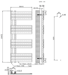 VURTU3 Designer Vertical Single Panel Radiator, 1200(H) x 500(W), Anthracite, 613643