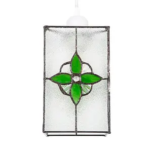 Traditional Clear Glass Tiffany Style Pendant Light Shade with Green Panels