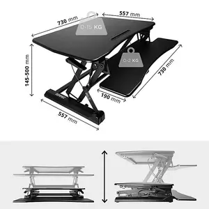 Duronic DM05D3 Sit-Stand Desk Workstation, Desk Convertor, Manually Height Adjustable 15-50cm,  73x59cm Platform - black