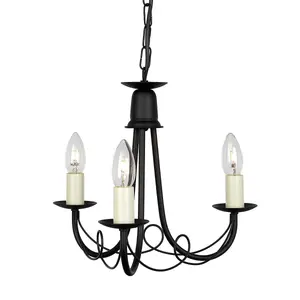 3 Bulb Chandelier Hanging Pendant Ceiling Light Black LED E14 60W Bulb