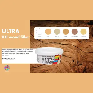 Ultra Wood Filler Kit for Wood Surfaces, Quick-Drying, for Outdoor and Indoor Use 0.75Kg