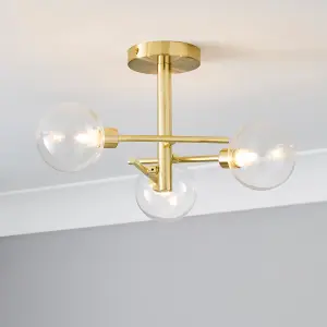 Litecraft Supa Brass 3 Arm Stick Semi-Flush Ceiling Light