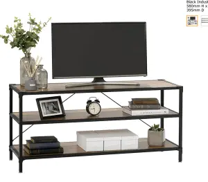 Oak Style TV Stand with Matt Black Industrial Detailing 580mm H x 1200mm W x 395mm D