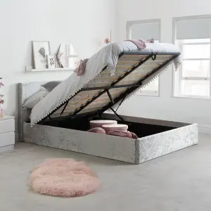 Birlea Berlin Double Ottoman Bed Steel Crushed Velvet