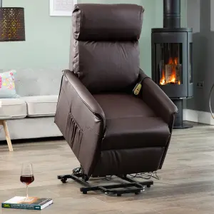 Townsend Electric Lift Assist Rise and Recline Bonded Leather Chair - Brown