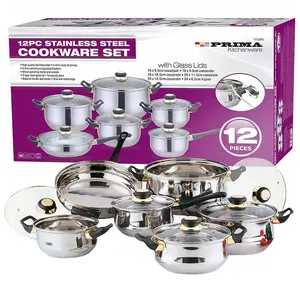 12Pc Stainless Steel Cookware Saucepan Frypan Casserole Set With Glass Lid