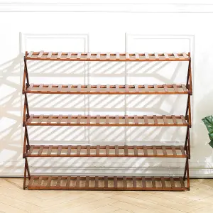 5-Shelf Brown Foldable Bamboo Ladder Flower Pot Stand Rack Holder Multifunctional Display Storage Rack 78cm (H)