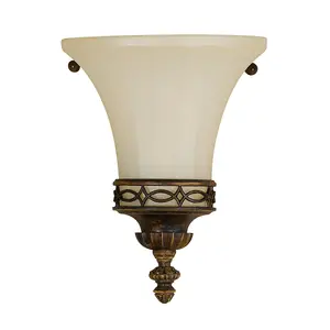 Wall Light Opaque Glass Uplighter DetaiLED Fretwork Walnut LED E14 60W